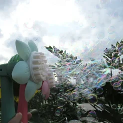 Summer Fun for Kids Electric Handheld Bubble Machine with Rocket Shape & Sunflower Design - Perfect for Outdoor Birthday Parties!