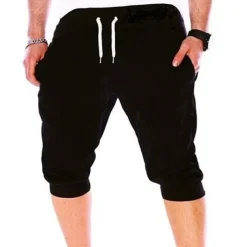 summer men gym workout shorts drawstring elastic bottom pants casual sweatpants capri joggers loose fit (gray, xxxl)