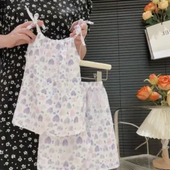 Summer Oil Painting Style New Suspender Set For Girls With Suspender Skirts And Pants Two-Piece Set Vest Skirt