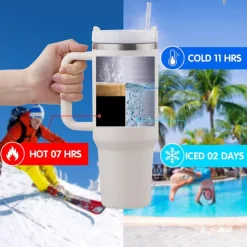 Summer Tumbler with Handle 40 oz and Straw Lid, 304 Stainless Steel Water Bottle, Travel Mug Insulated Tumblers Iced for Tea Coffee Gift, Large Capacity Car Cup with Straw