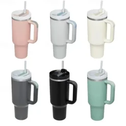 Summer Tumbler with Handle 40 oz and Straw Lid, 304 Stainless Steel Water Bottle, Travel Mug Insulated Tumblers Iced for Tea Coffee Gift, Large Capacity Car Cup with Straw