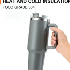 Summer Tumbler with Handle 40 oz and Straw Lid, 304 Stainless Steel Water Bottle, Travel Mug Insulated Tumblers Iced for Tea Coffee Gift, Large Capacity Car Cup with Straw