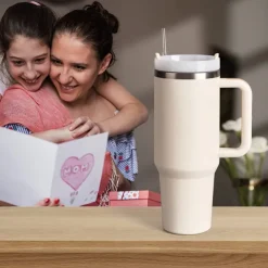 Summer Tumbler with Handle 40 oz and Straw Lid, 304 Stainless Steel Water Bottle, Travel Mug Insulated Tumblers Iced for Tea Coffee Gift, Large Capacity Car Cup with Straw