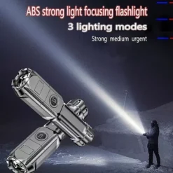 Super Bright ABS Strong Light Focusing Led Flashlight Outdoor Portable Home Built-in Battery Rechargeable Multi-function Torch