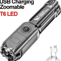 Super Bright ABS Strong Light Focusing Led Flashlight Outdoor Portable Home Built-in Battery Rechargeable Multi-function Torch