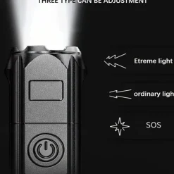 Super Bright ABS Strong Light Focusing Led Flashlight Outdoor Portable Home Built-in Battery Rechargeable Multi-function Torch