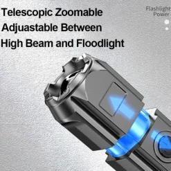 Super Bright ABS Strong Light Focusing Led Flashlight Outdoor Portable Home Built-in Battery Rechargeable Multi-function Torch