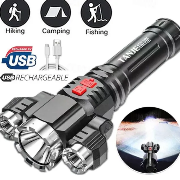 Super Bright LED Flashlight USB Rechargeable Tactical Flashlight Hunting Torch Outdoor Emergency Camping Searchlight