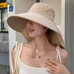 Super Wide Brim Sun Hats for Women UV Protection Beach with Neck Flap Packable Bucket Hat Sun Wraps Outdoor