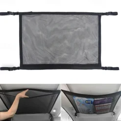 SUV Car Ceiling Storage Net Pocket Double-Layer Mesh Car Roof Bag Interior Cargo Net Breathable Mesh Bag Auto Stowing Tidying Travel Long Trip Camping Interior Accessories