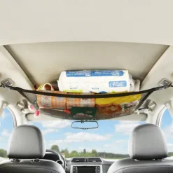 SUV Car Ceiling Storage Net Pocket Double-Layer Mesh Car Roof Bag Interior Cargo Net Breathable Mesh Bag Auto Stowing Tidying Travel Long Trip Camping Interior Accessories