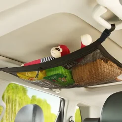 SUV Car Ceiling Storage Net Pocket Double-Layer Mesh Car Roof Bag Interior Cargo Net Breathable Mesh Bag Auto Stowing Tidying Travel Long Trip Camping Interior Accessories