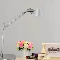Swing Arm Table lamp LED Silver Table lamp for Desktop Aluminium E27 Flexible Adjustable Eye Care Study Office Table lamp