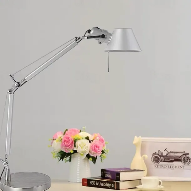 Swing Arm Table lamp LED Silver Table lamp for Desktop Aluminium E27 Flexible Adjustable Eye Care Study Office Table lamp