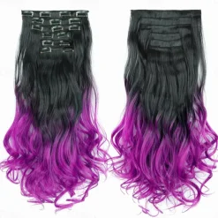 Synthetic Hair Curly Clip In Wig Extension 16 Clips In Hair Extension Hair Pieces Fake Hair Extension Synthetic 49 Colors