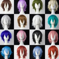 Synthetic Short Wigs For Women White Purple Blue Blonde Yellow Black Red Cosplay Wig Female High Temperature Fiber Halloween Wigs