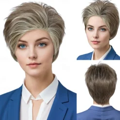 Synthetic Wig Curly kinky Straight Asymmetrical With Headband Machine Made Wig 10 inch A1 Synthetic Hair Women's Classic Comfortable Color Gradient Multi-color