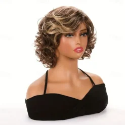Synthetic Wig Curly Neat Bang Wig Blonde Short Blonde Synthetic Hair Women's Soft Natural Adjustable Blonde