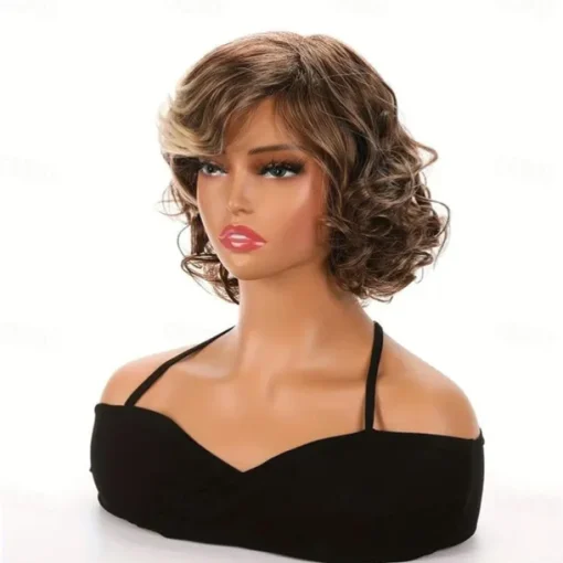 Synthetic Wig Curly Neat Bang Wig Blonde Short Blonde Synthetic Hair Women's Soft Natural Adjustable Blonde