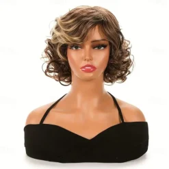 Synthetic Wig Curly Neat Bang Wig Blonde Short Blonde Synthetic Hair Women's Soft Natural Adjustable Blonde