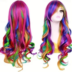 Synthetic Wig Curly Neat Bang Wig Long Wine Red Black A1 Blonde Synthetic Hair Women's Fashionable Design Cute Cosplay Blue Purple Green Halloween Wigs