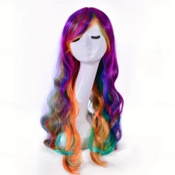 Synthetic Wig Curly Neat Bang Wig Long Wine Red Black A1 Blonde Synthetic Hair Women's Fashionable Design Cute Cosplay Blue Purple Green Halloween Wigs