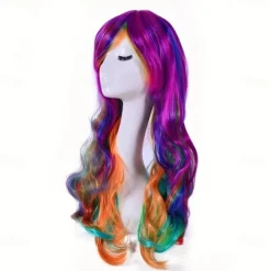 Synthetic Wig Curly Neat Bang Wig Long Wine Red Black A1 Blonde Synthetic Hair Women's Fashionable Design Cute Cosplay Blue Purple Green Halloween Wigs