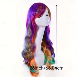 Synthetic Wig Curly Neat Bang Wig Long Wine Red Black A1 Blonde Synthetic Hair Women's Fashionable Design Cute Cosplay Blue Purple Green Halloween Wigs