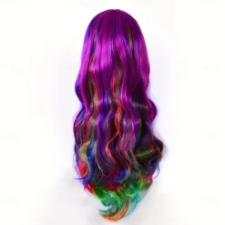 Synthetic Wig Curly Neat Bang Wig Long Wine Red Black A1 Blonde Synthetic Hair Women's Fashionable Design Cute Cosplay Blue Purple Green Halloween Wigs