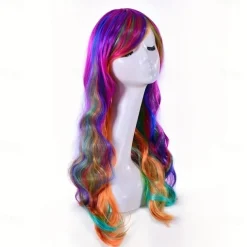 Synthetic Wig Curly Neat Bang Wig Long Wine Red Black A1 Blonde Synthetic Hair Women's Fashionable Design Cute Cosplay Blue Purple Green Halloween Wigs
