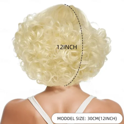 Synthetic Wig Curly Wavy Asymmetrical Neat Bang Machine Made Wig 12 inch A1 Synthetic Hair Women's Classic Comfortable Color Gradient Blonde Halloween Wigs