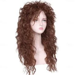 Synthetic Wig Curly With Bangs Machine Made Wig Long A1 Synthetic Hair Women's Cosplay Soft Party Dark Brown Halloween Wigs