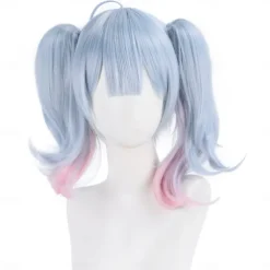 Synthetic Wig Rabbit hole kinky Straight Deep Wave Layered Haircut Neat Bang Machine Made Wig 16 inch A1 Synthetic Hair Women's Classic Comfortable Color Gradient Blue