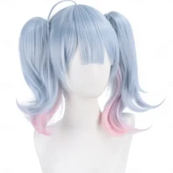 Synthetic Wig Rabbit hole kinky Straight Deep Wave Layered Haircut Neat Bang Machine Made Wig 16 inch A1 Synthetic Hair Women's Classic Comfortable Color Gradient Blue