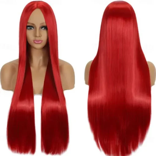 Synthetic Wig Straight Middle Part Machine Made Wig Long A1 A2 A3 A4 A5 Synthetic Hair Women's Cosplay Soft Party Blonde Pink Red Halloween Wigs