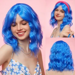 Synthetic Wig Uniforms Career Costumes Princess Curly Wavy Middle Part Layered Haircut Machine Made Wig 14 inch Royal Blue Synthetic Hair Women's Cosplay Party Fashion Blue