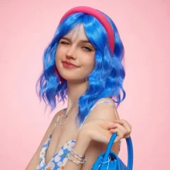 Synthetic Wig Uniforms Career Costumes Princess Curly Wavy Middle Part Layered Haircut Machine Made Wig 14 inch Royal Blue Synthetic Hair Women's Cosplay Party Fashion Blue