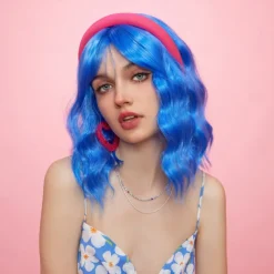 Synthetic Wig Uniforms Career Costumes Princess Curly Wavy Middle Part Layered Haircut Machine Made Wig 14 inch Royal Blue Synthetic Hair Women's Cosplay Party Fashion Blue