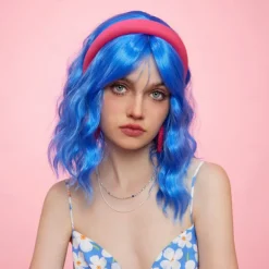 Synthetic Wig Uniforms Career Costumes Princess Curly Wavy Middle Part Layered Haircut Machine Made Wig 14 inch Royal Blue Synthetic Hair Women's Cosplay Party Fashion Blue