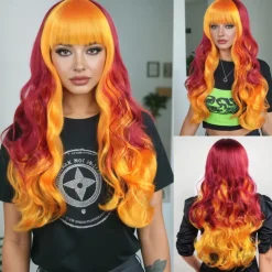 Synthetic Wig Wavy Curly Weave Layered Haircut Neat Bang Machine Made Wig 26 inch A1 Synthetic Hair Women's Cool Classic Comfortable Multi-color