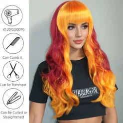 Synthetic Wig Wavy Curly Weave Layered Haircut Neat Bang Machine Made Wig 26 inch A1 Synthetic Hair Women's Cool Classic Comfortable Multi-color