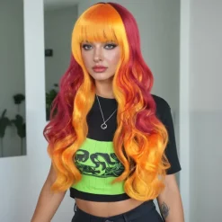 Synthetic Wig Wavy Curly Weave Layered Haircut Neat Bang Machine Made Wig 26 inch A1 Synthetic Hair Women's Cool Classic Comfortable Multi-color