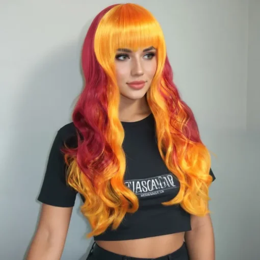 Synthetic Wig Wavy Curly Weave Layered Haircut Neat Bang Machine Made Wig 26 inch A1 Synthetic Hair Women's Cool Classic Comfortable Multi-color