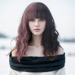 Synthetic Wig Wavy Curly Weave Layered Haircut With Bangs Machine Made Wig 16 inch A1 Synthetic Hair Women's Classic Comfortable Color Gradient Multi-color