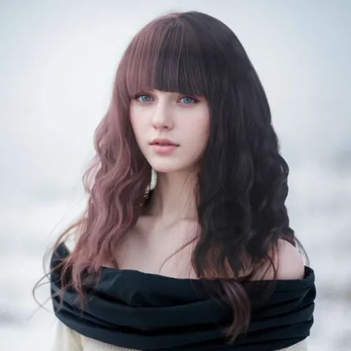 Synthetic Wig Wavy Curly Weave Layered Haircut With Bangs Machine Made Wig 16 inch A1 Synthetic Hair Women's Classic Comfortable Color Gradient Multi-color