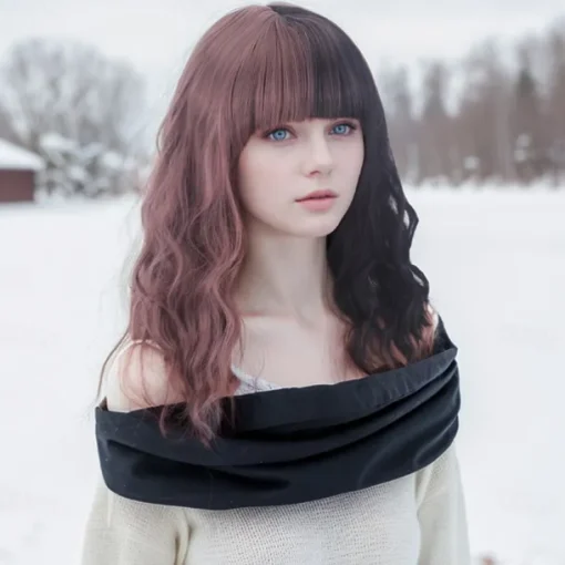Synthetic Wig Wavy Curly Weave Layered Haircut With Bangs Machine Made Wig 16 inch A1 Synthetic Hair Women's Classic Comfortable Color Gradient Multi-color