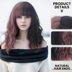 Synthetic Wig Wavy Curly Weave Layered Haircut With Bangs Machine Made Wig 16 inch A1 Synthetic Hair Women's Classic Comfortable Color Gradient Multi-color