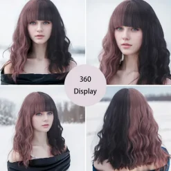 Synthetic Wig Wavy Curly Weave Layered Haircut With Bangs Machine Made Wig 16 inch A1 Synthetic Hair Women's Classic Comfortable Color Gradient Multi-color