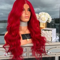 Synthetic Wig Wavy Wig Long Red Synthetic Hair Women's Red Wigs 26 inch Middle Part Wigs Halloween Wigs