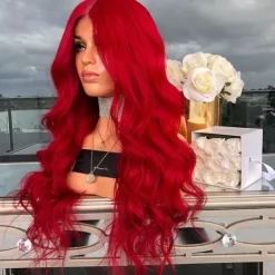 Synthetic Wig Wavy Wig Long Red Synthetic Hair Women's Red Wigs 26 inch Middle Part Wigs Halloween Wigs